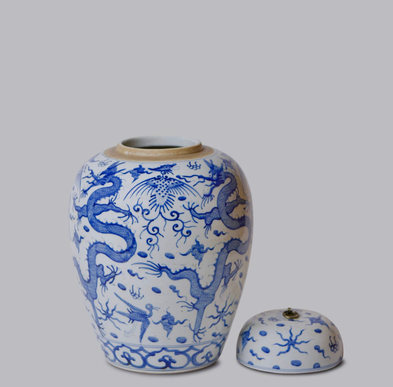 Blue and White Porcelain Dragon Lidded Jar