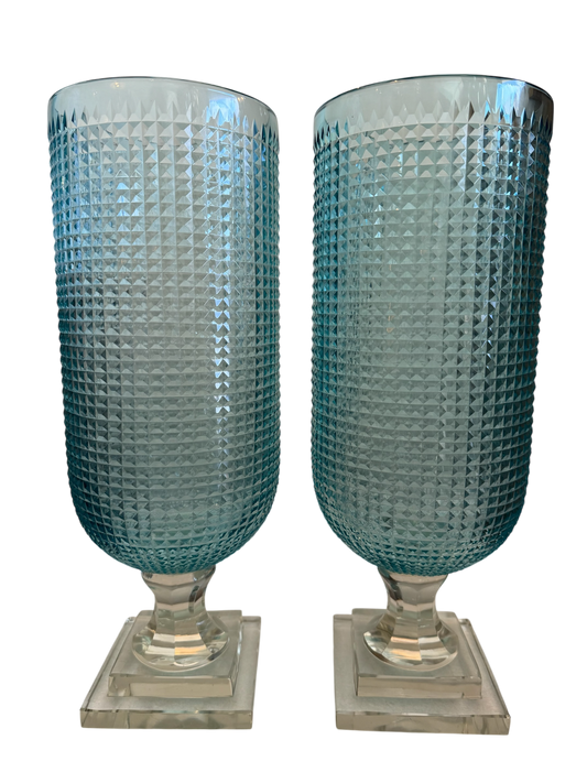 Pair of Blue Hobnail Hurricanes