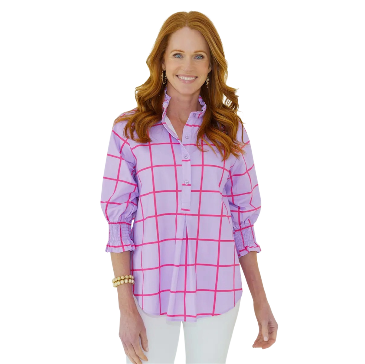 Lavender and Red Check Button Down