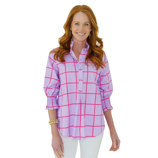 Lavender and Red Check Button Down