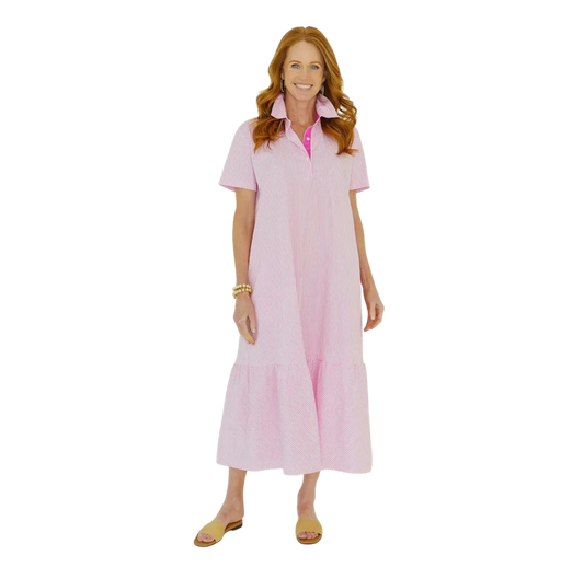 Pink Collar Stripe Tiered Maxi