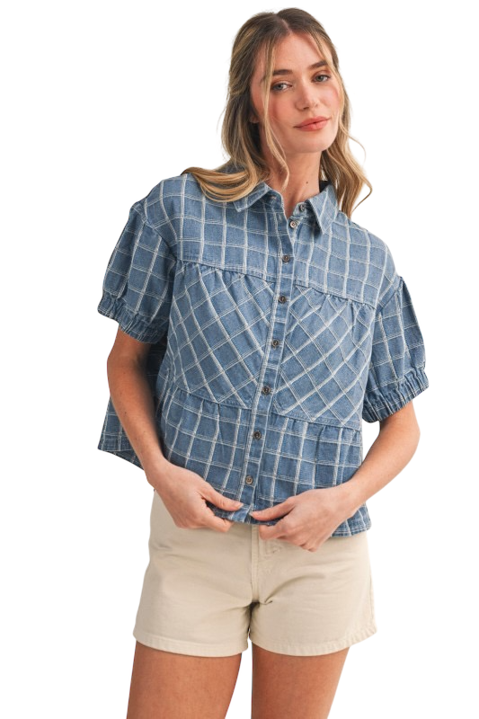 Checkered Denim Button Down
