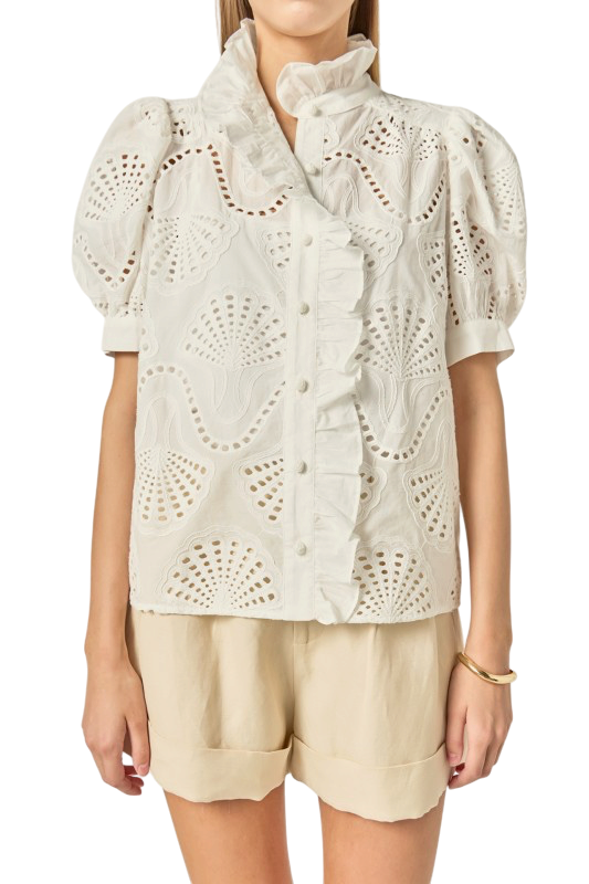 Embroidered Ruffle Blouse
