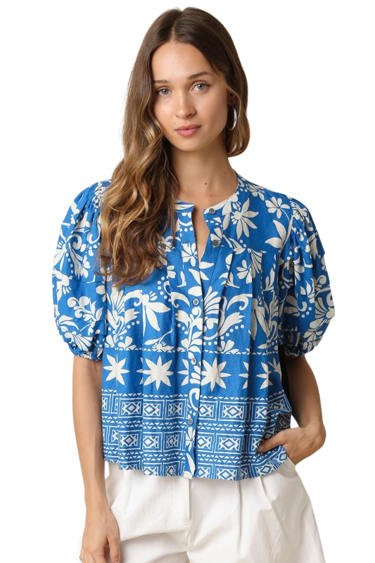 Printed Puff Sleeve Top