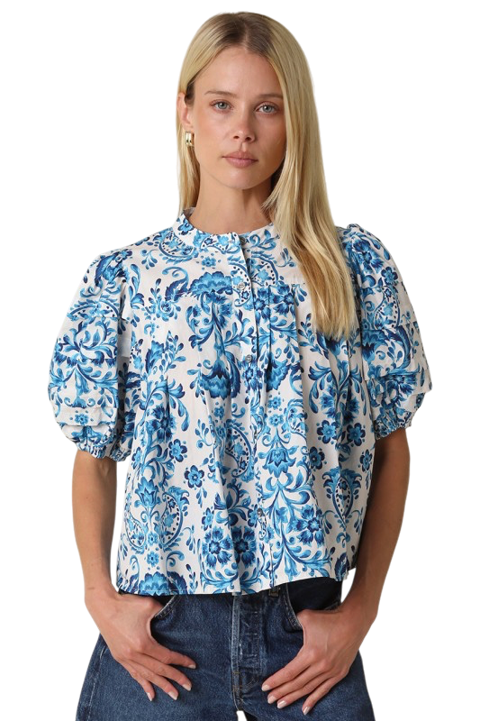 Blue & White Printed Blouse