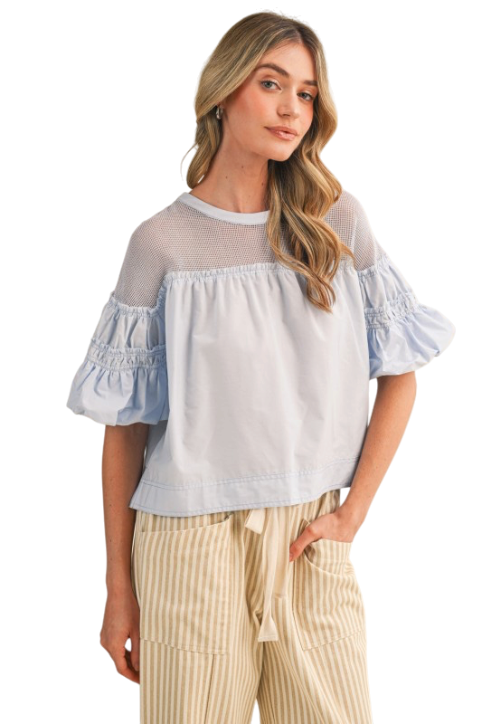 Mesh Bubble Sleeve Top