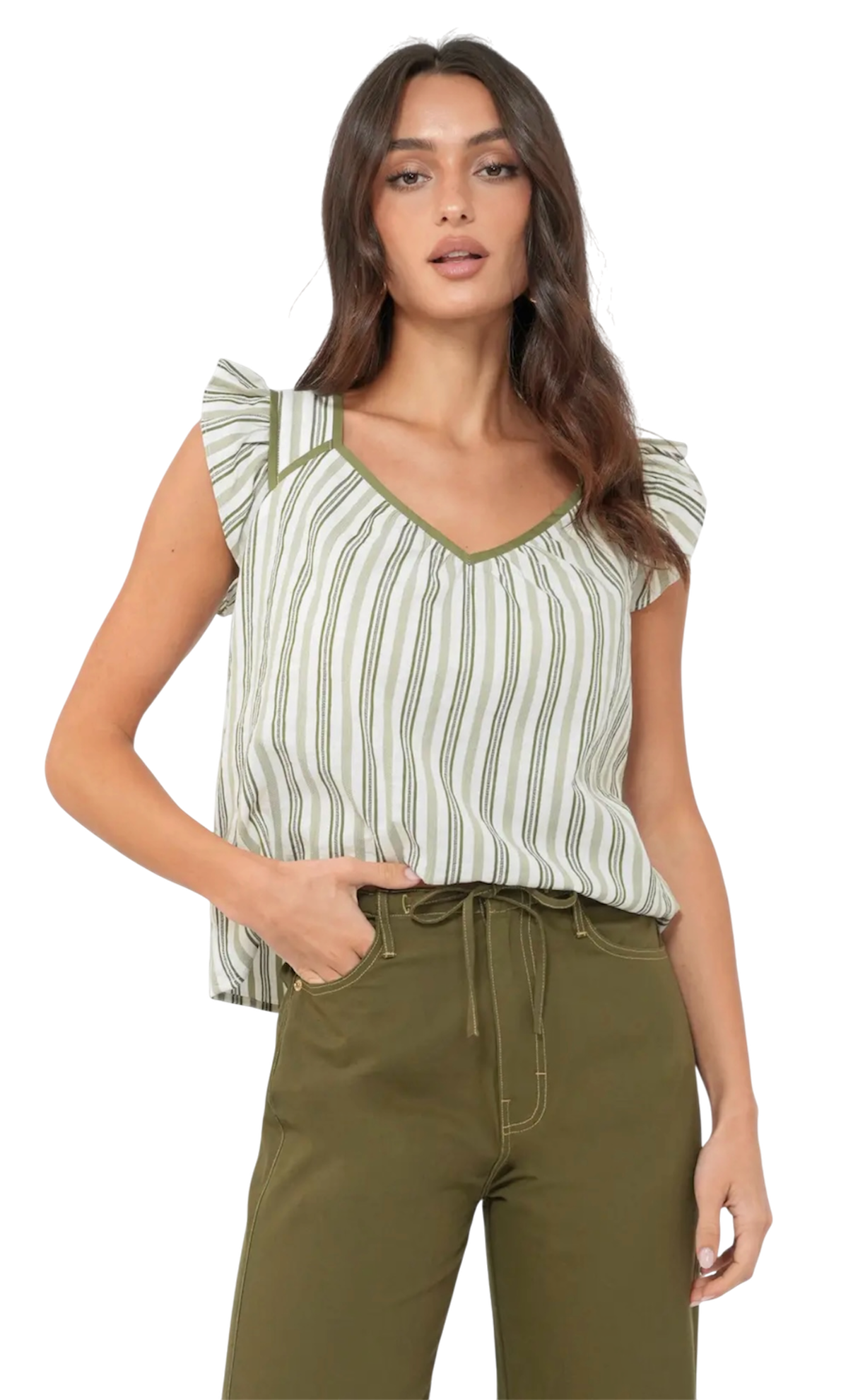 Stripe Flutter Sleeve Top