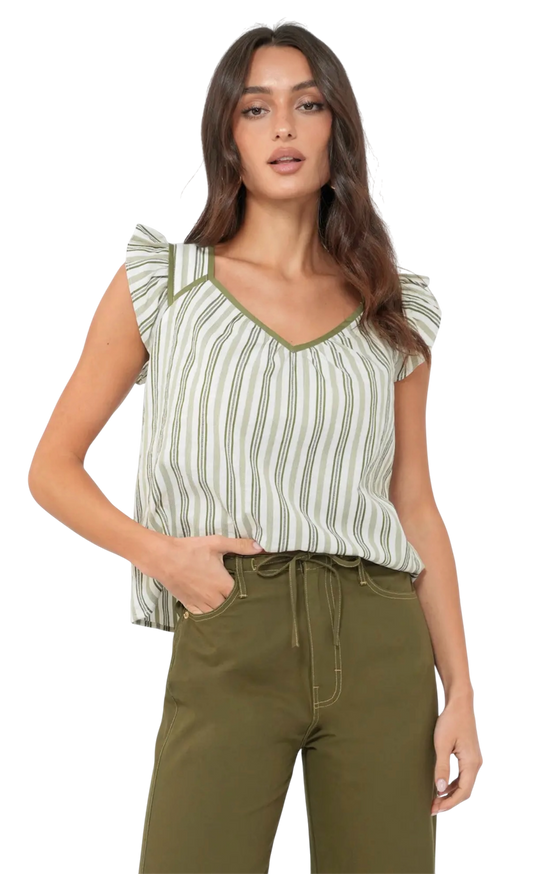 Stripe Flutter Sleeve Top