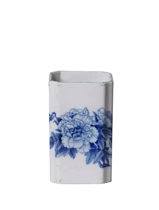 Blue & White Peony Square Vase
