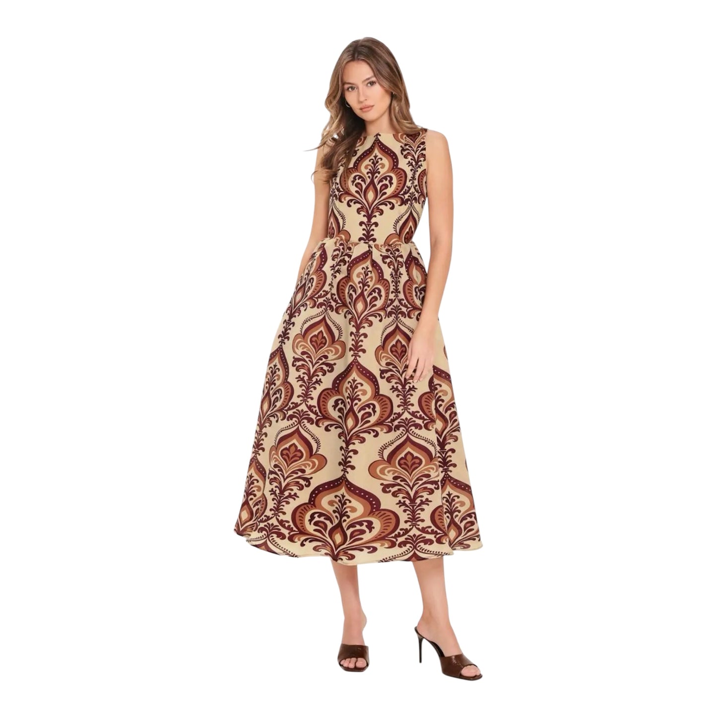 Printed Tan/Brown Midi