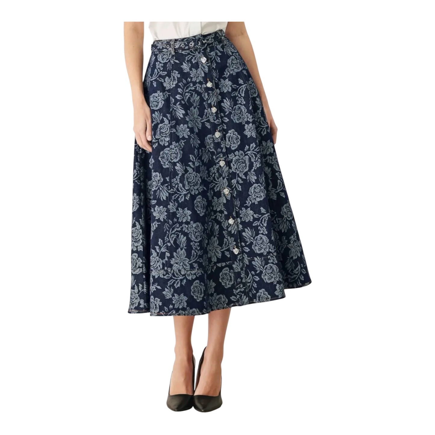Jacquard Floral Denim Skirt