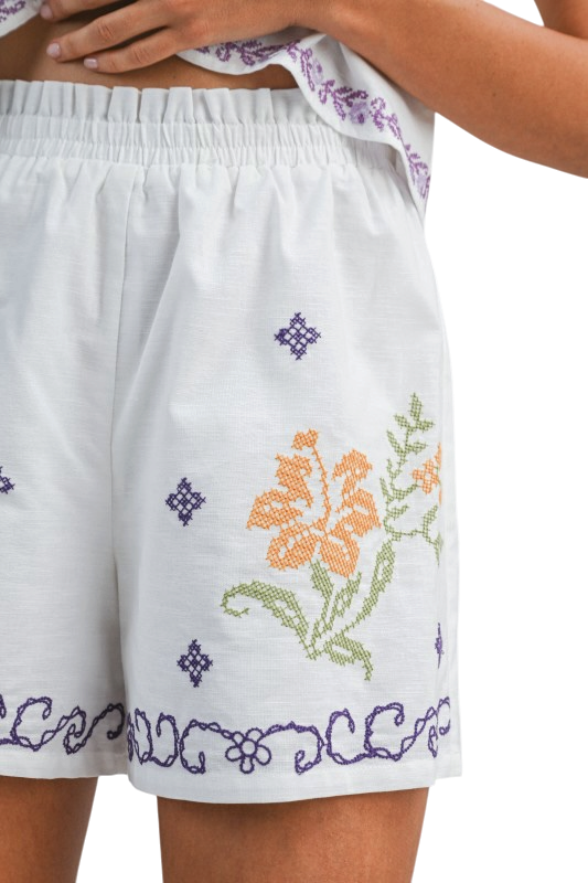 Embroidered Ruffle Trim Shorts Set