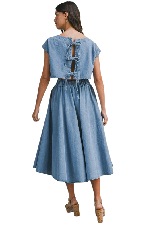 Denim Tie Skirt Set