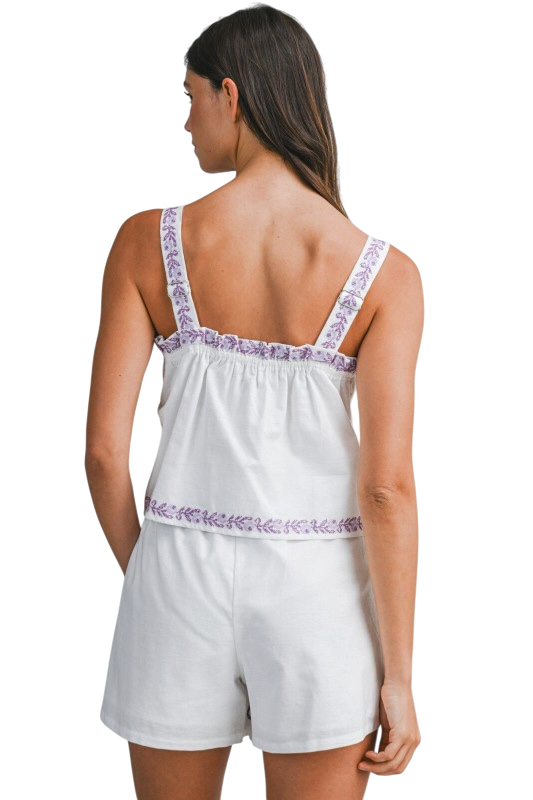 Embroidered Ruffle Trim Shorts Set