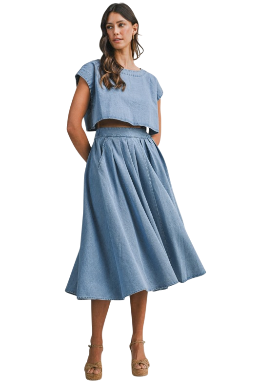 Denim Tie Skirt Set