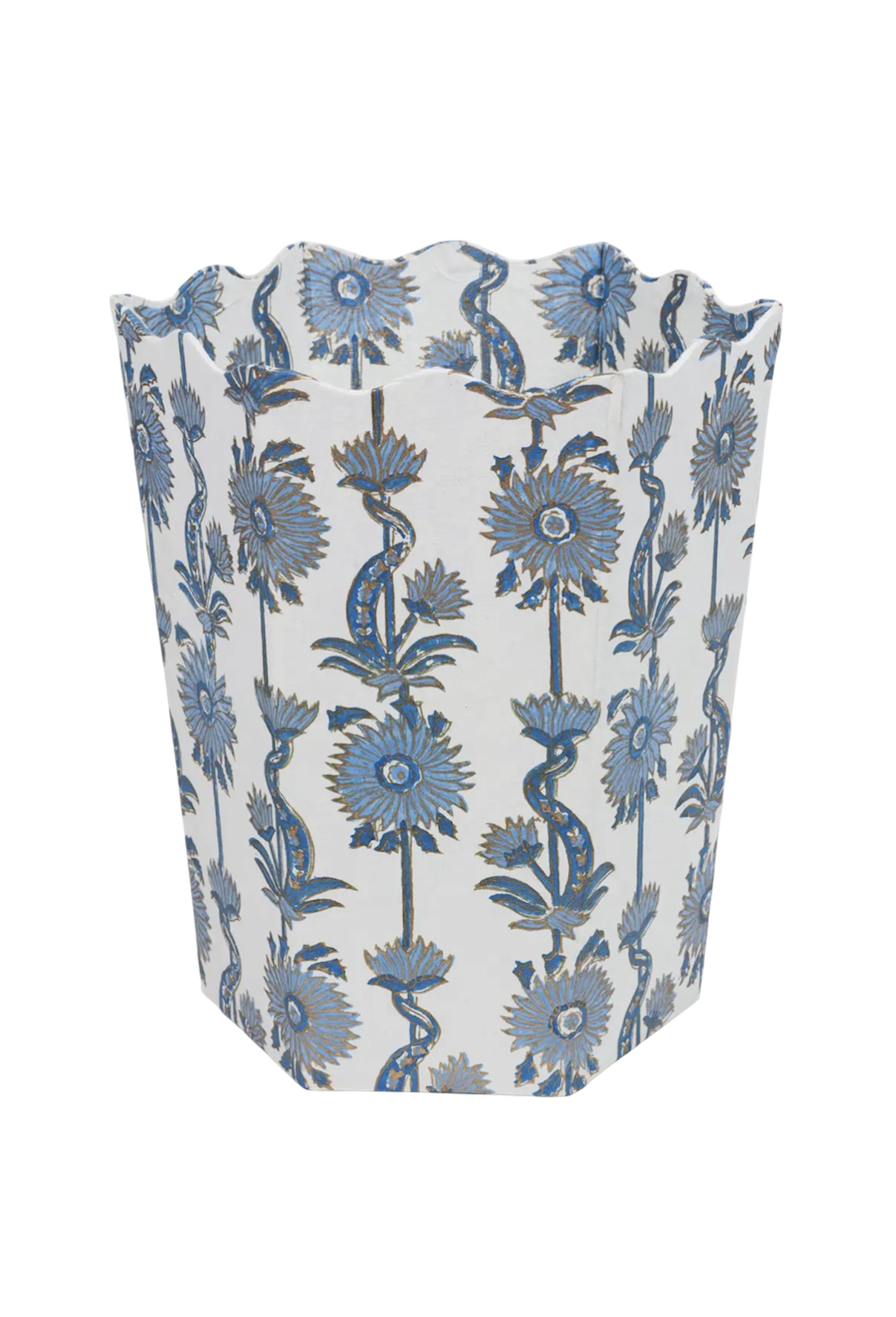 Floral Vines Scalloped Waste Bin - Blue