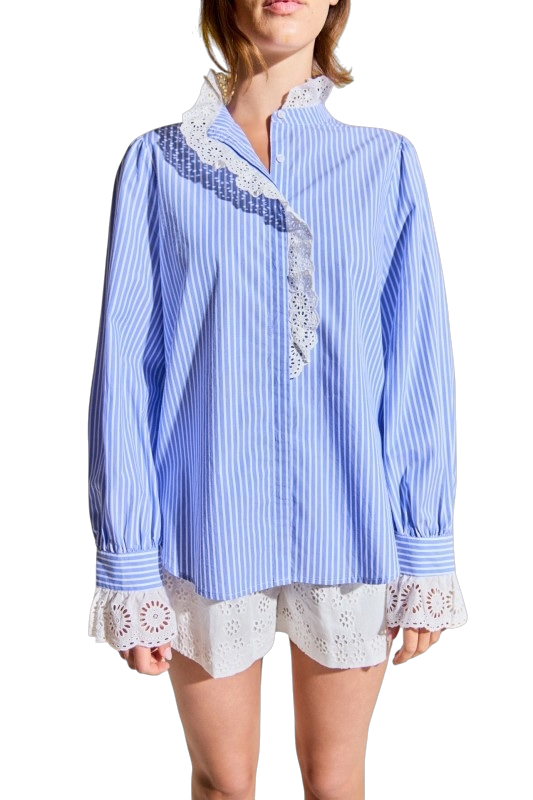 Scallop Lace Stripe Button Down