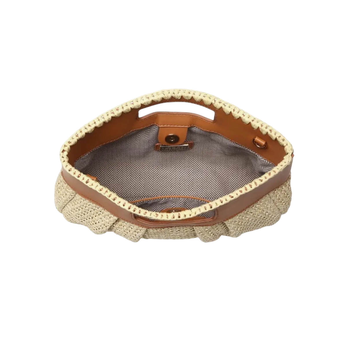 Leather Raffia Top Handle Clutch