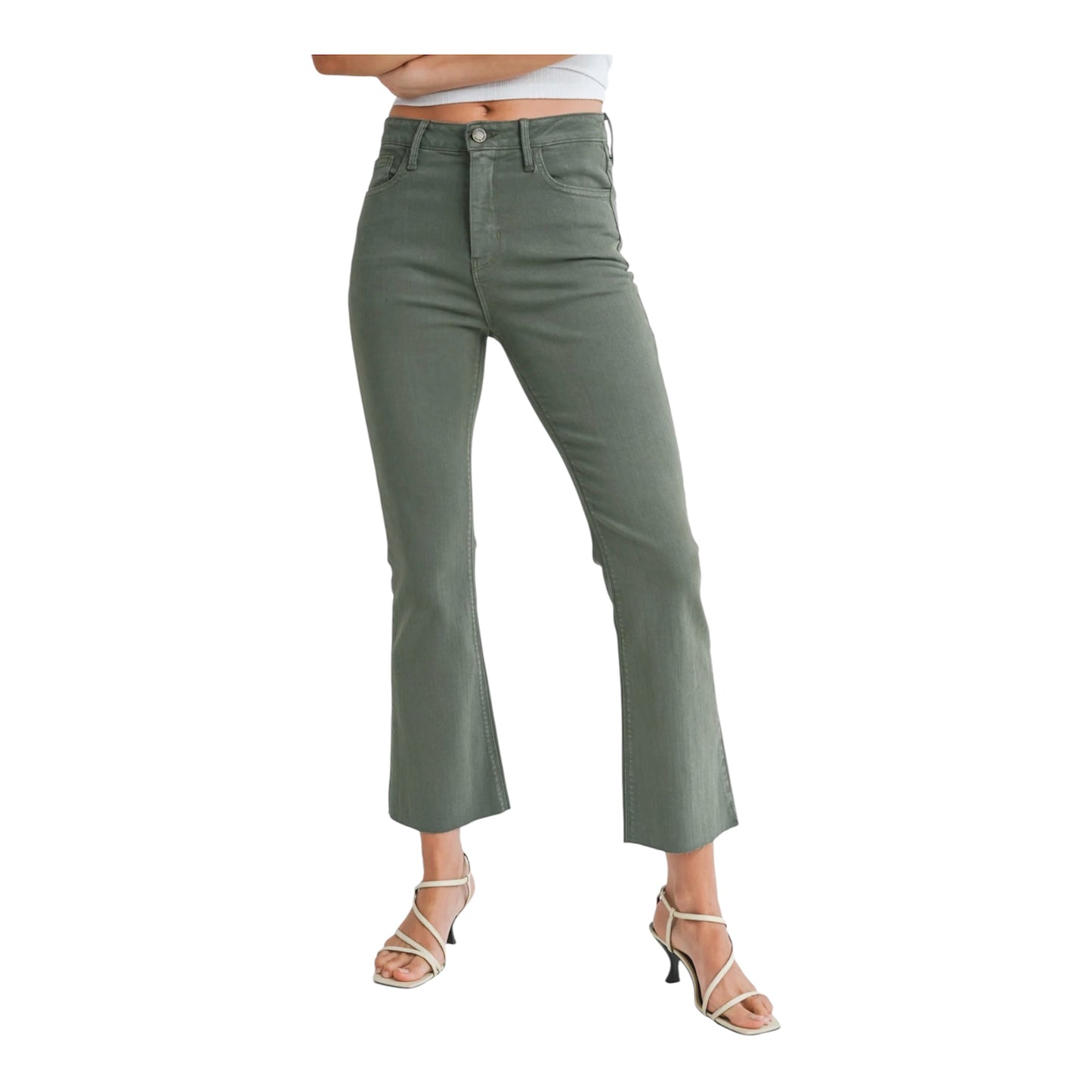 Crop Flare Jeans in Olive