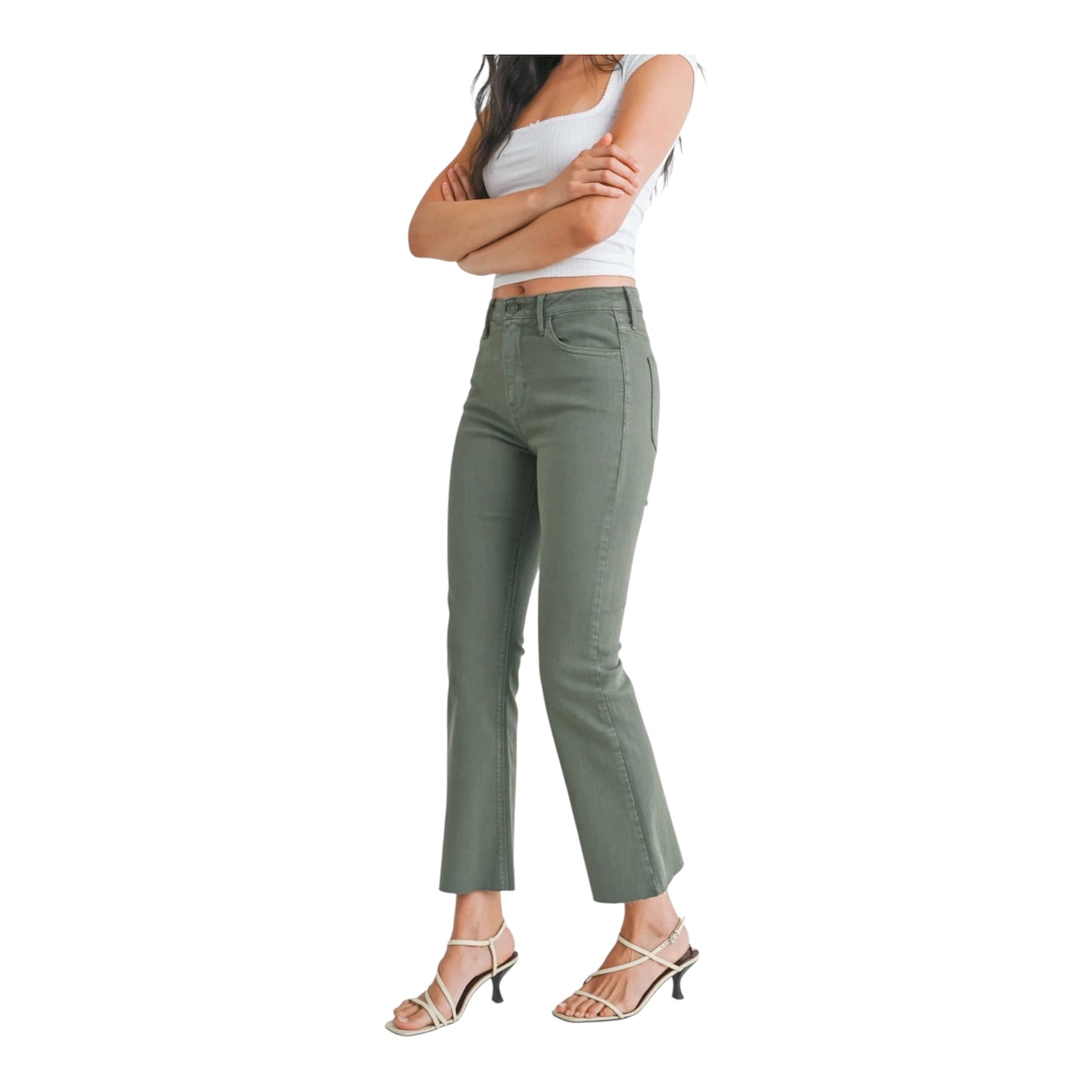 Crop Flare Jeans in Olive