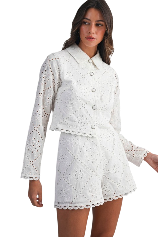 Eyelet Long Sleeve Short Set