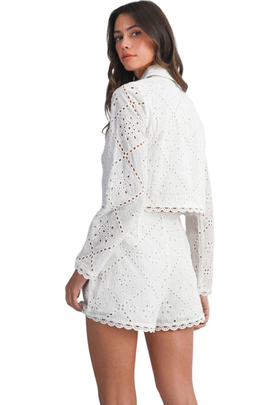 Eyelet Long Sleeve Short Set