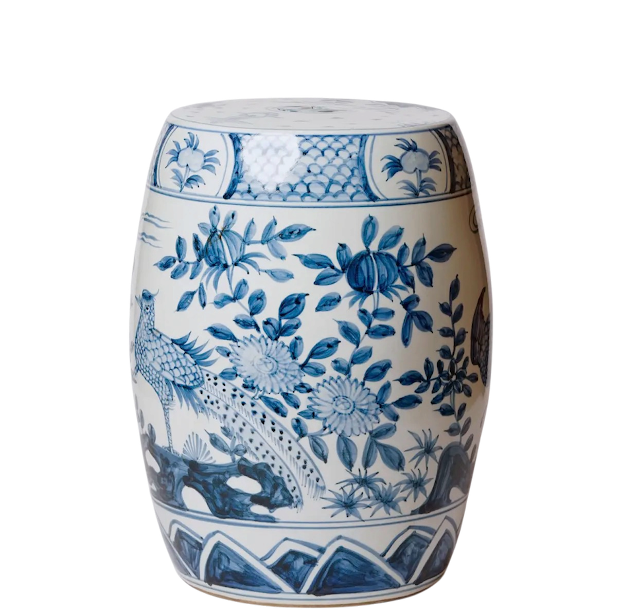 Blue & White Pheasant Garden Stool