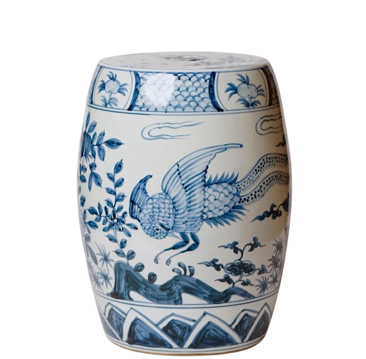 Blue & White Pheasant Garden Stool