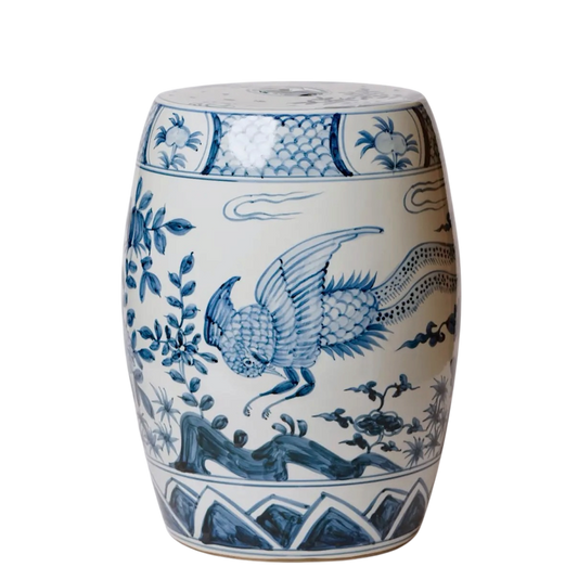 Blue & White Pheasant Garden Stool