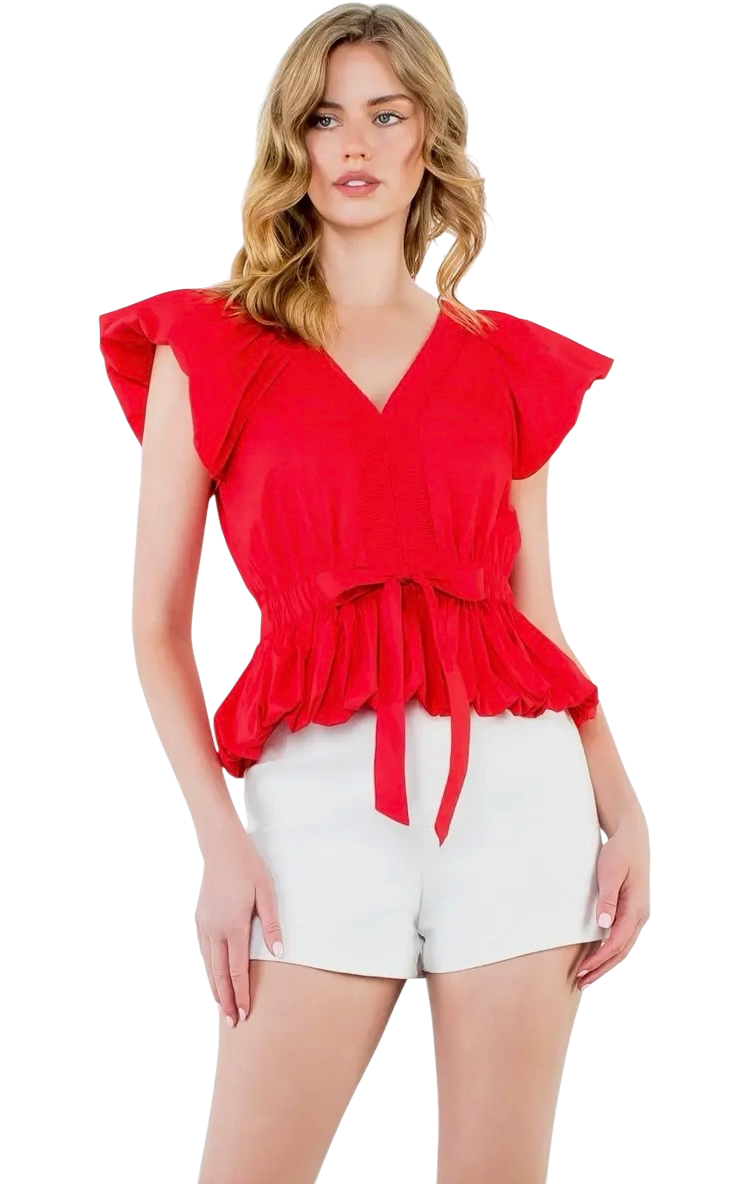 Red V-Neck Short Sleeve
