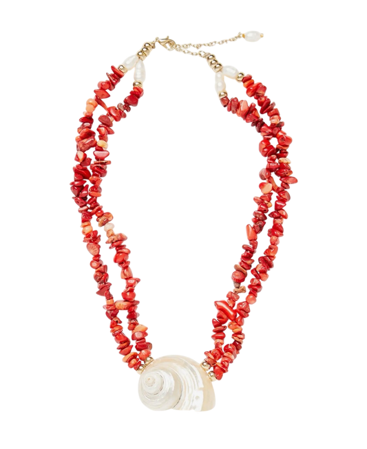 Red Beaded Shell Choker Necklace