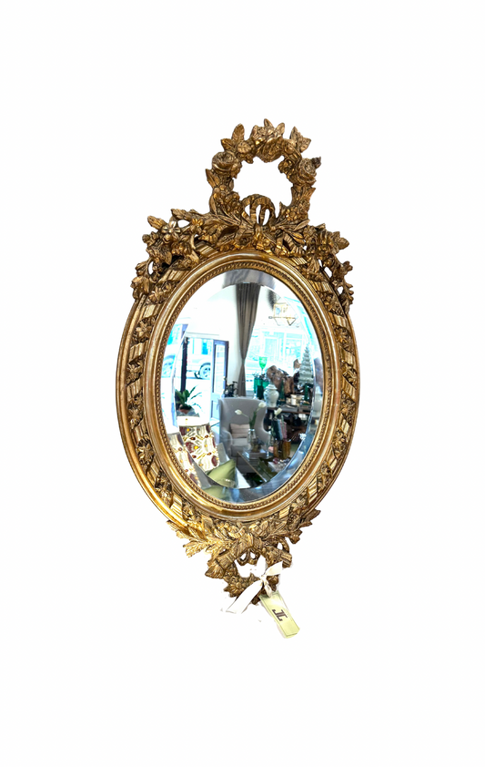 Louis XVI Oval Mirror w Ribbon Cartouche