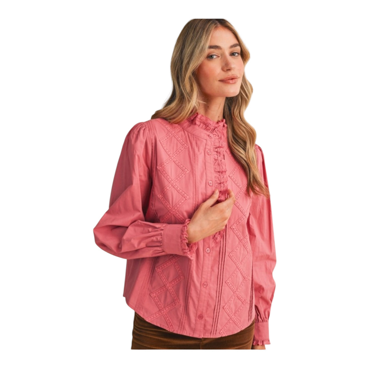 Ruffle Lace Button Up- 2 Colors!