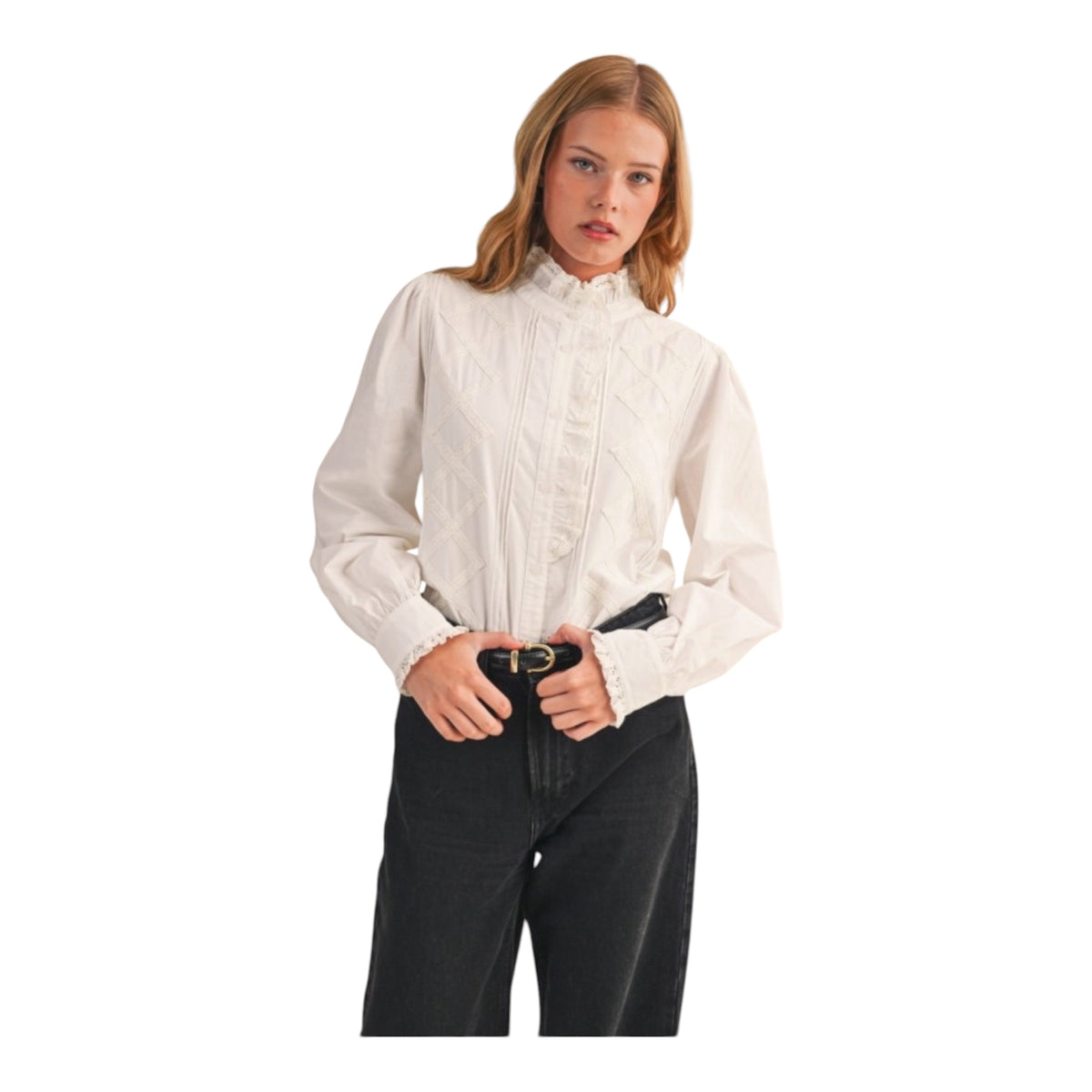 Ruffle Lace Button Up- 2 Colors!