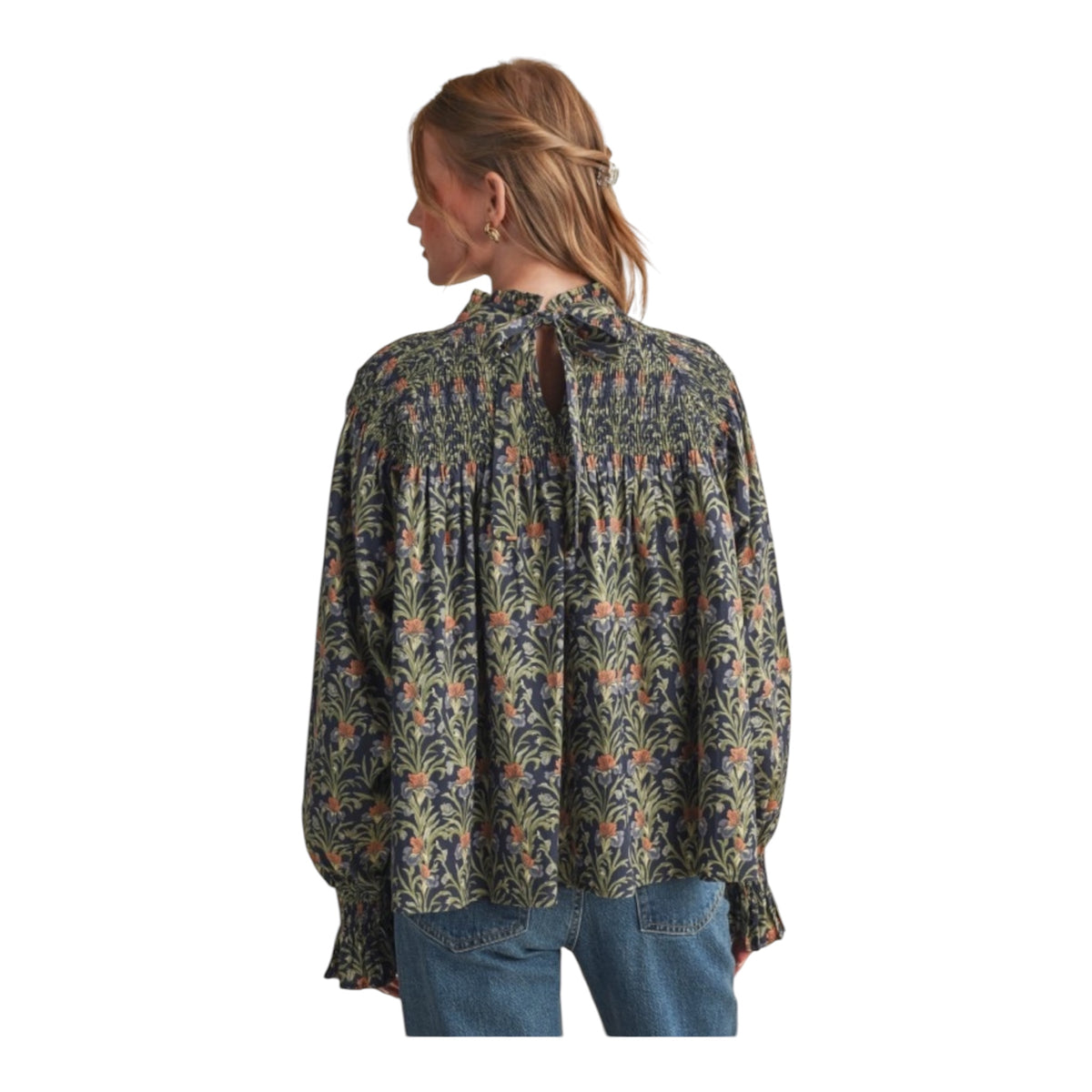 Smocked Floral Navy Top