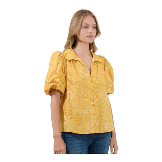 Yellow Floral Button-Up Top