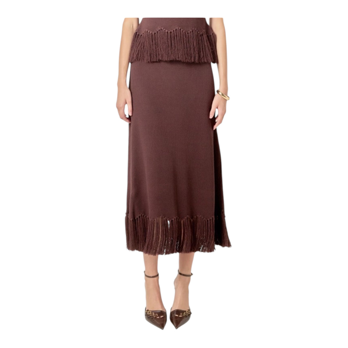 Fringe Knit Midi Skirt