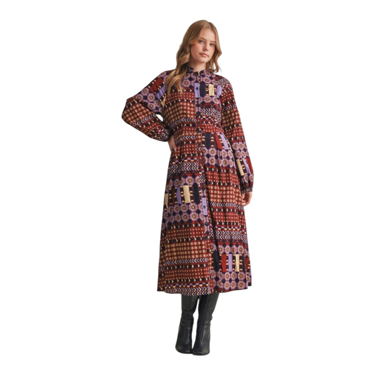 Abstract Print Midi Dress