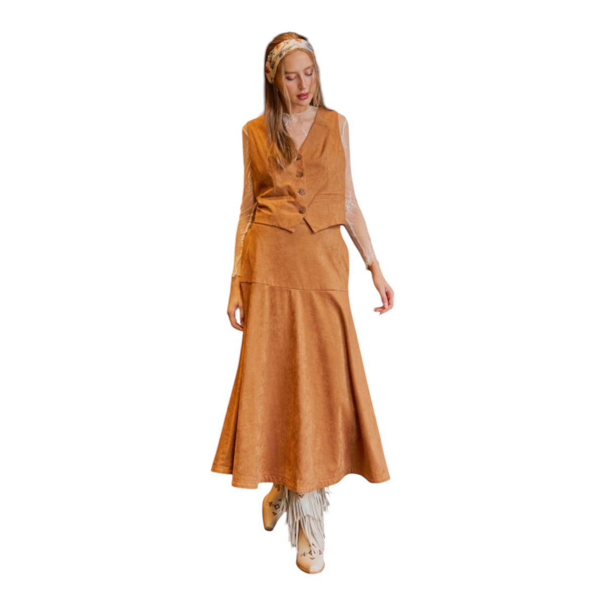 Suede Skirt & Vest Set