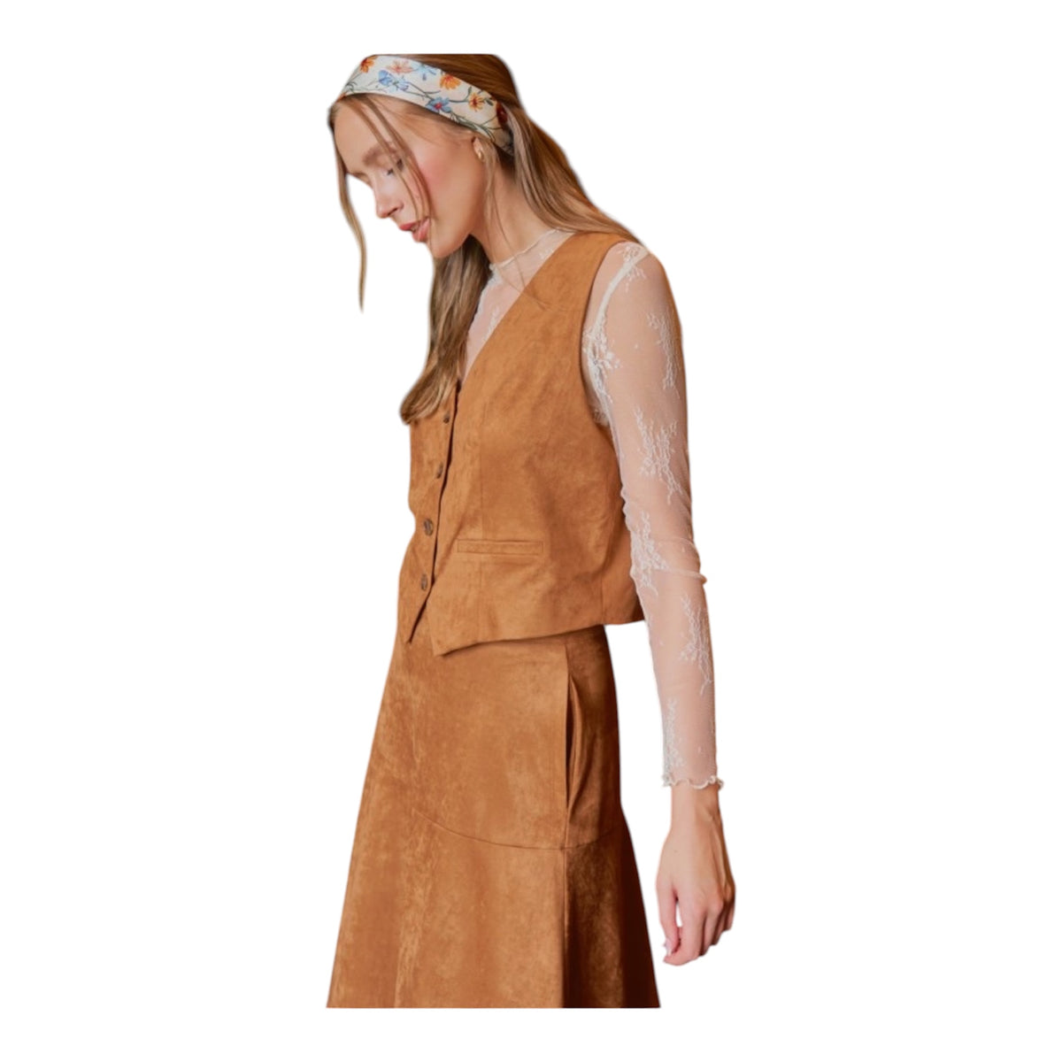 Suede Skirt & Vest Set
