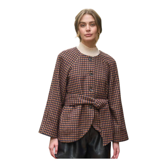 Plaid Waist Tie Jacket