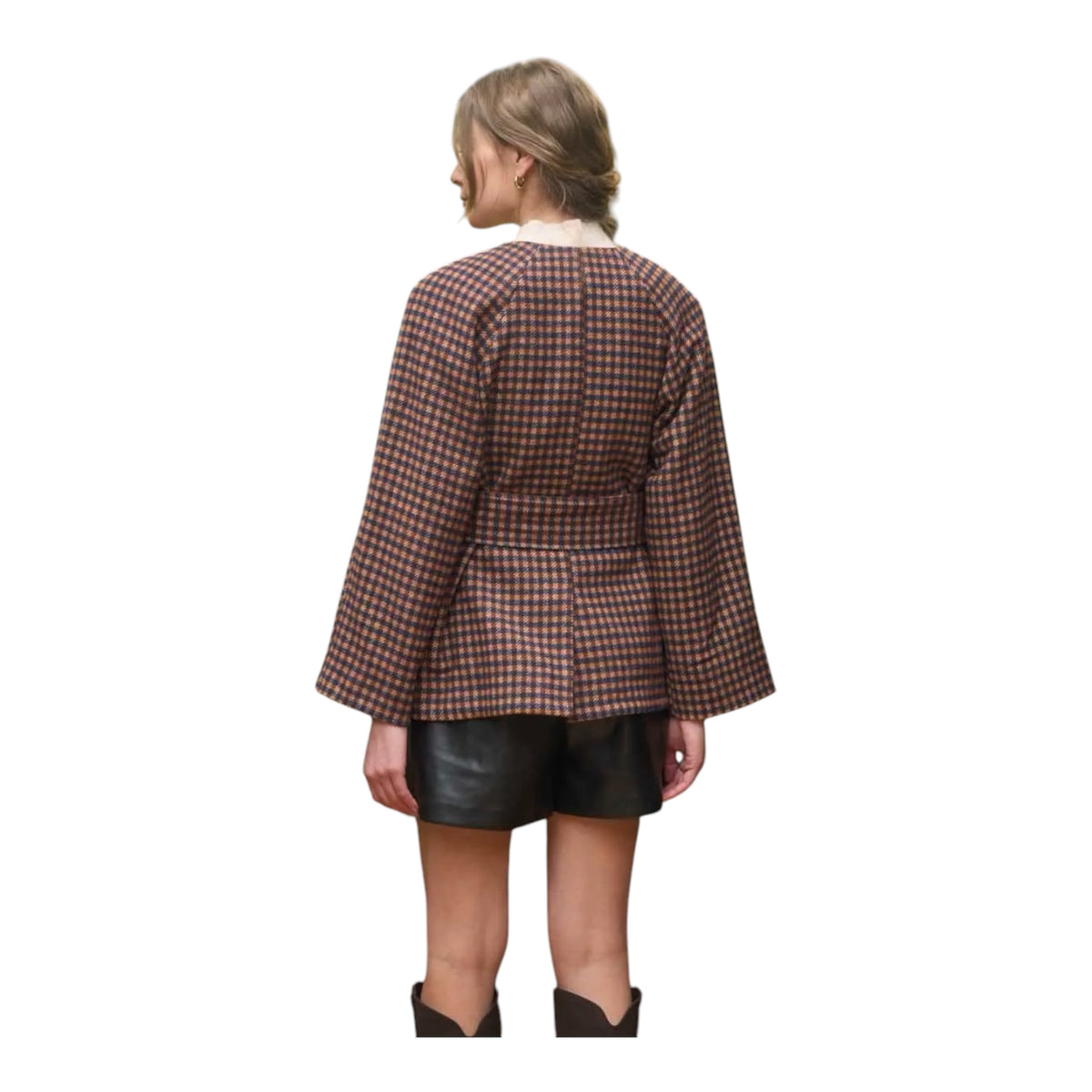 Plaid Waist Tie Jacket