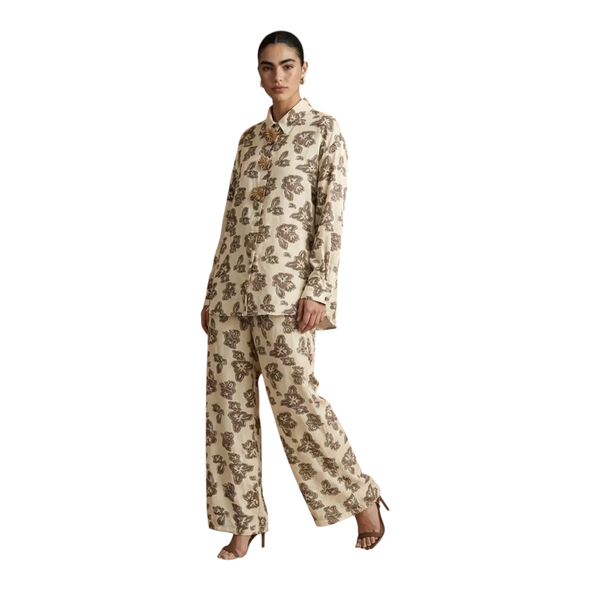 Floral Appliqué Shirt & Bottom Set