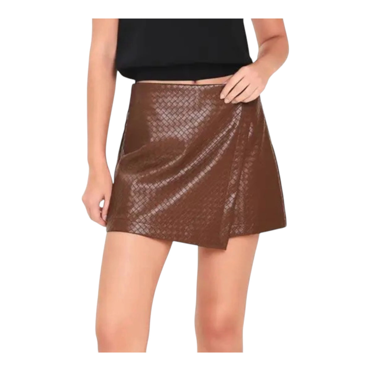 Woven Faux Leather Skort