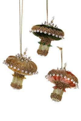 Beaded Velvet Mushroom Ornament