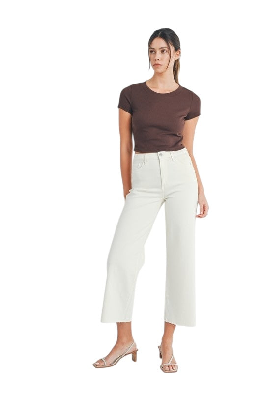 Scissor Cut Wide Leg Denim in Vanilla Bean