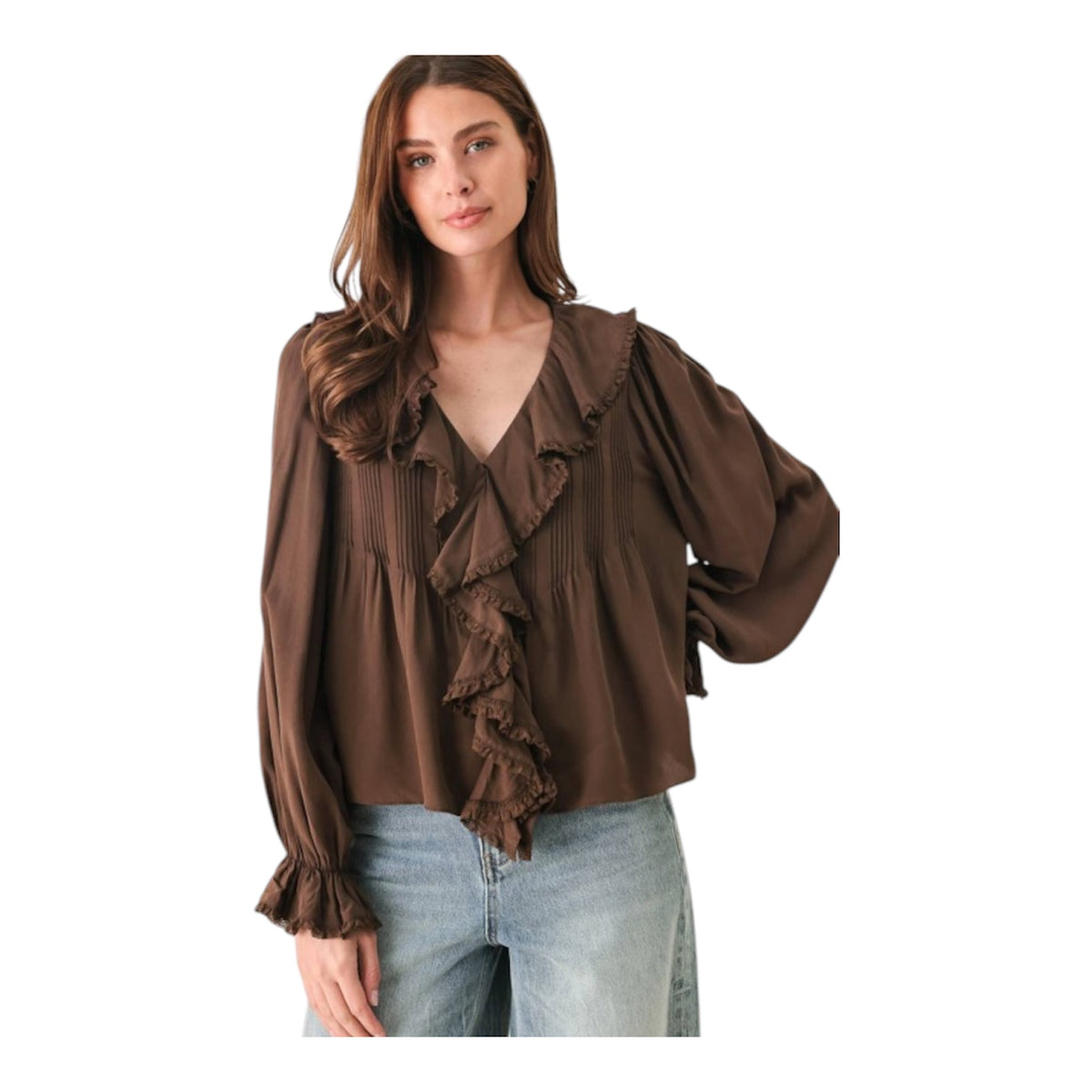 Brown Ruffled Blouse