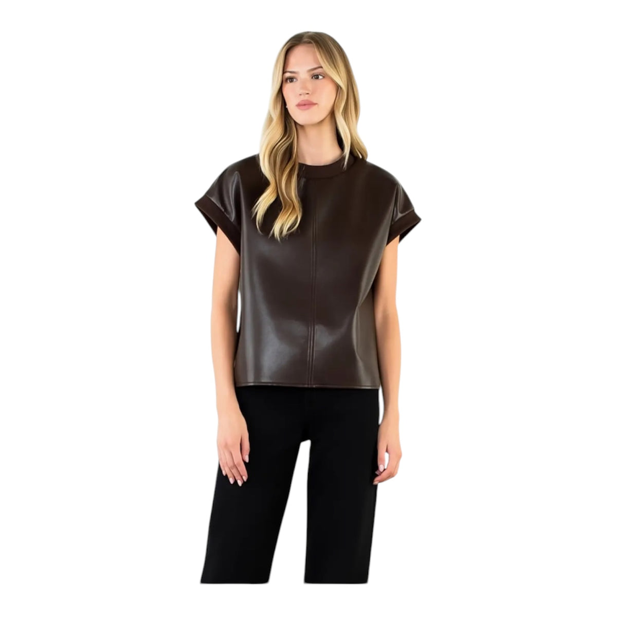Leather Short Sleeve Top